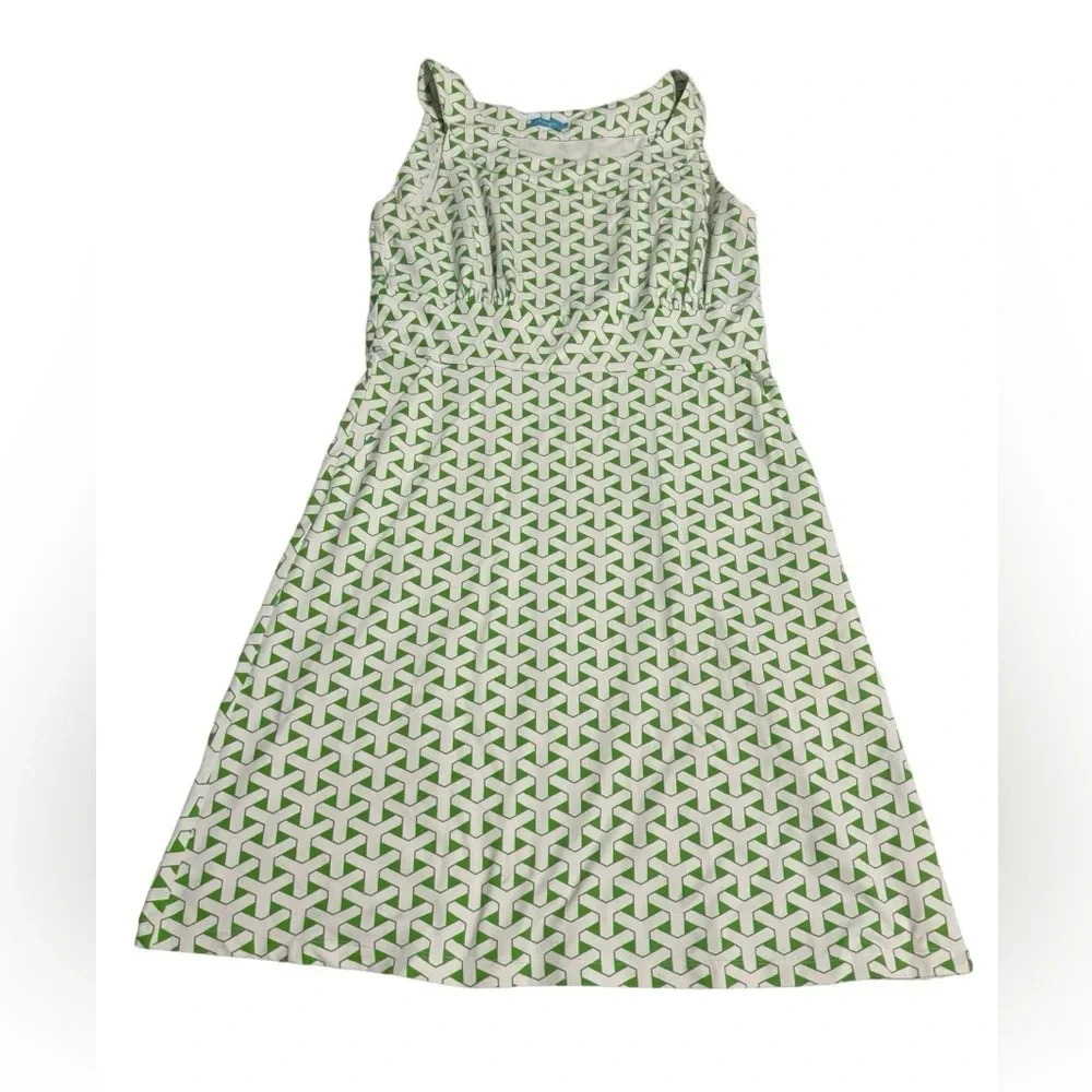 💚 J.McLaughlin Sleeveless Emma Dress – Green & White (Size S) 🤍✨